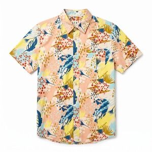 VSTR Premium Mens Abstract Geometric Print Short Sleeve Cotton Button Up Shirt L